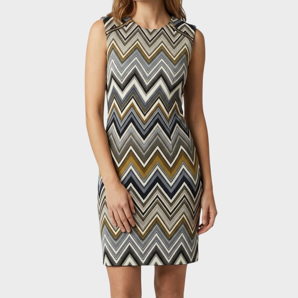 Madison Leigh Chevron Sheath Dress Size 6 Polyester Spandex Gray